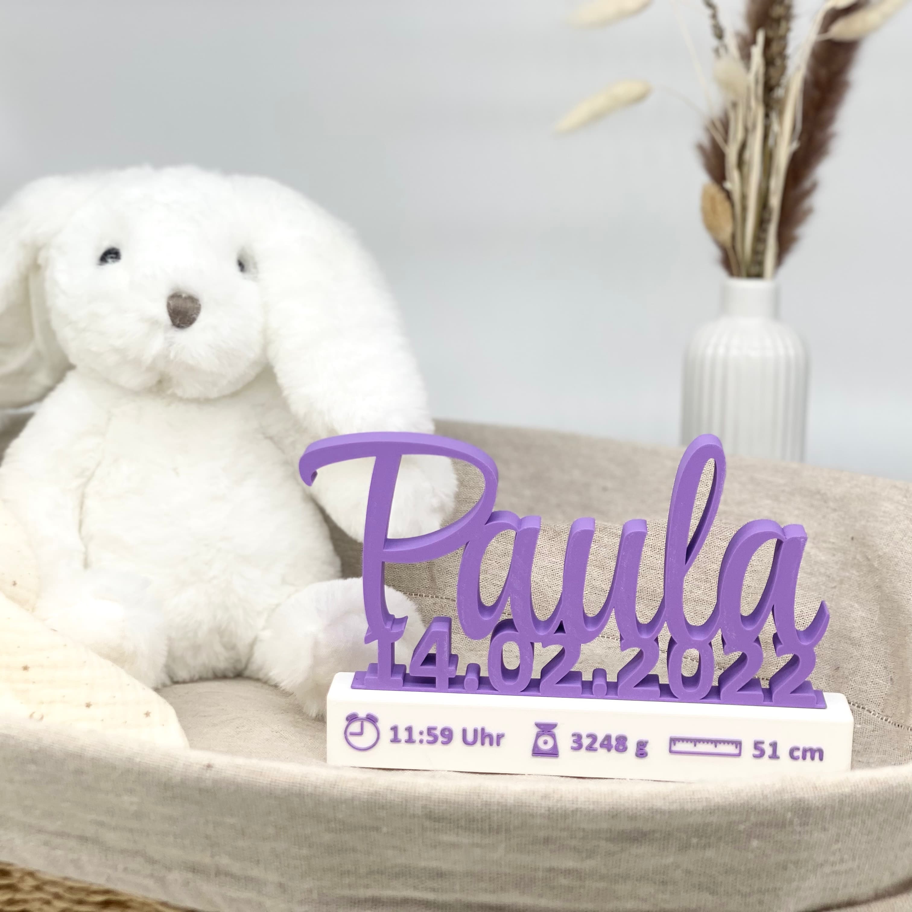 Personalisiertes Geschenk zur Geburt - Baby Name mit Geburtsdatum und farbig aufgedruckten Geburtsangaben (Uhrzeit, Gewicht, Größe) 3D gedruckt - 3DManufaktur.shop