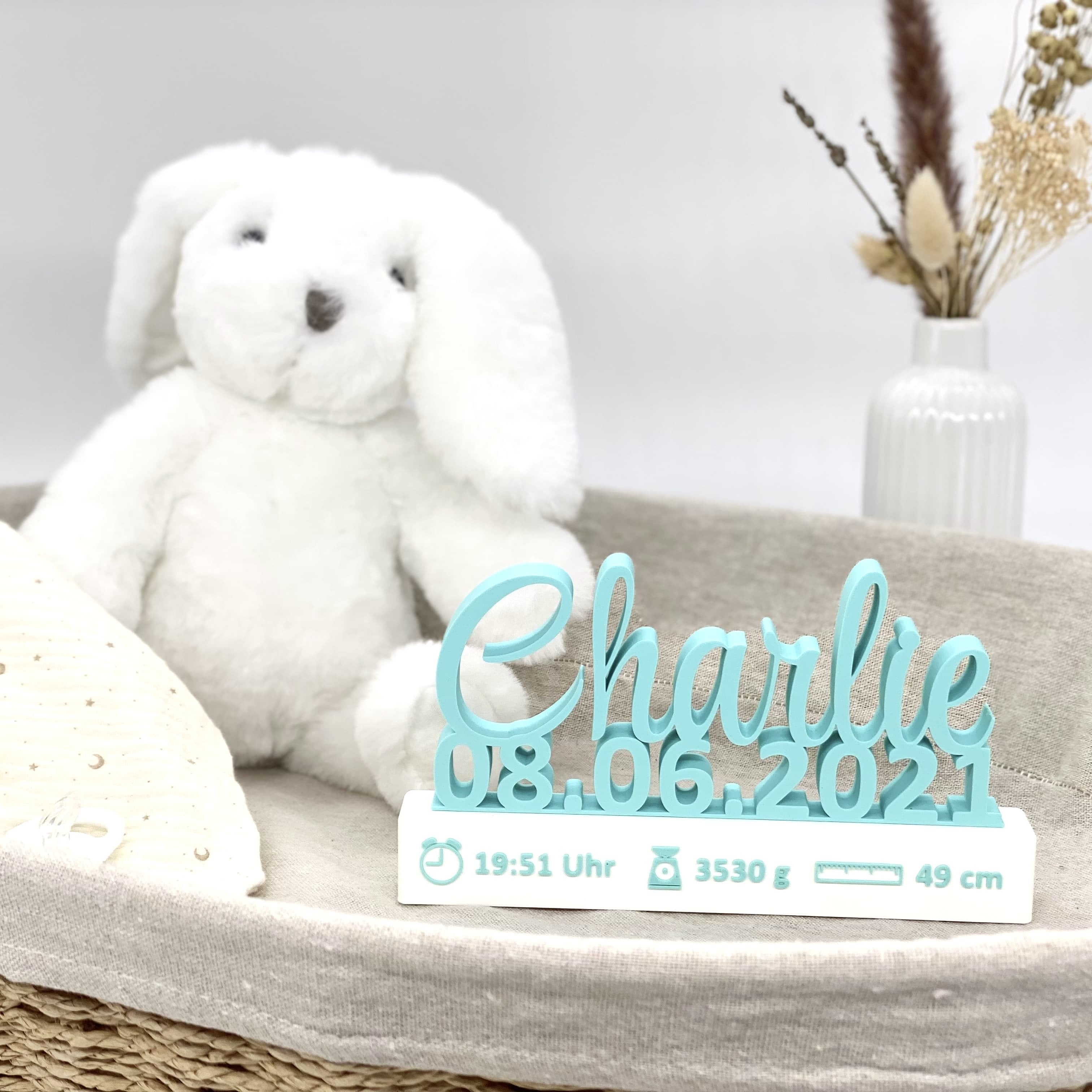Personalisiertes Geschenk zur Geburt Baby Name mit Geburtsdatum und farbig aufgedruckten Geburtsangaben (Uhrzeit, Gewicht, Größe) 3D gedruckt - 3DManufaktur.shop