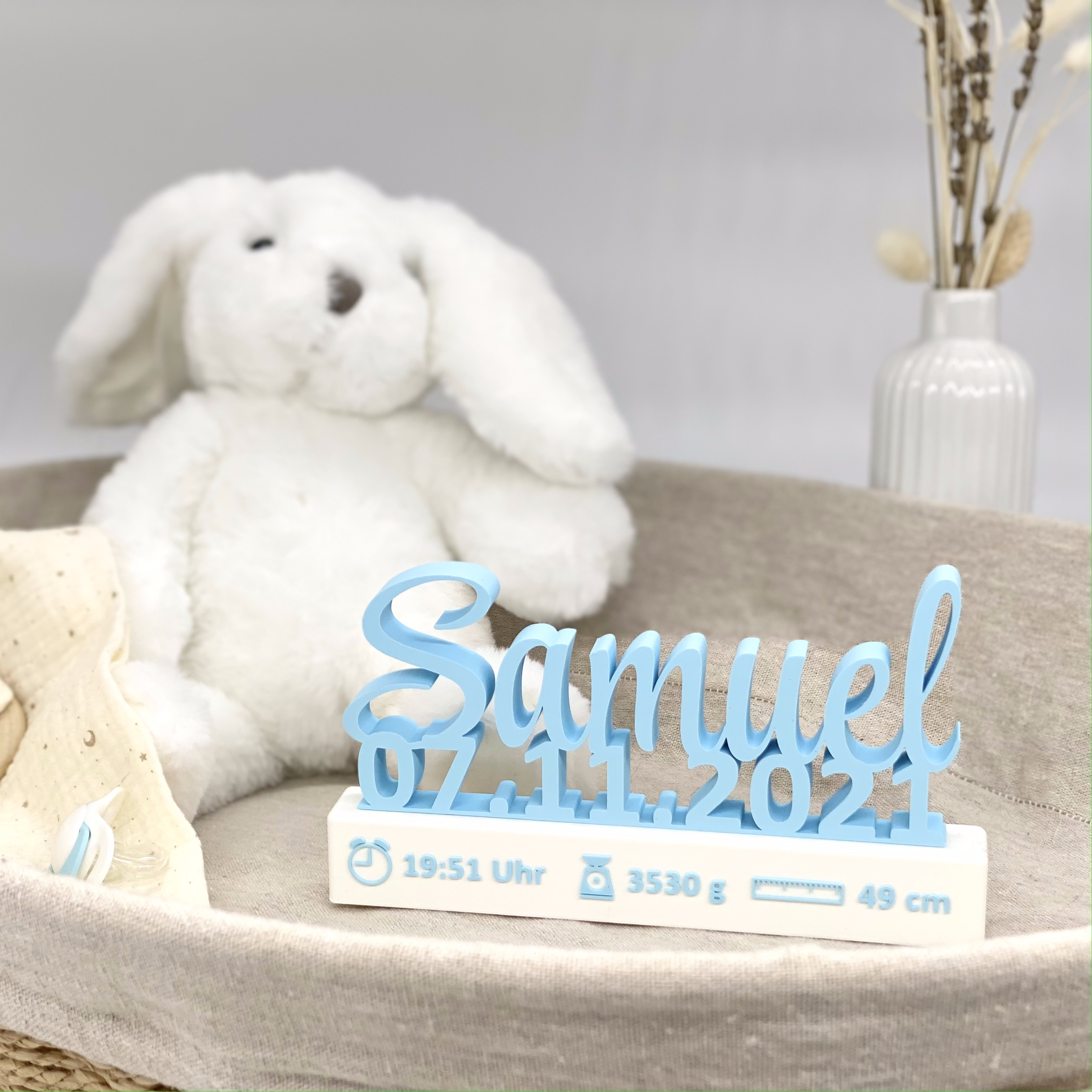 Personalisiertes Geschenk zur Geburt Baby Name mit Geburtsdatum und farbig aufgedruckten Geburtsangaben (Uhrzeit, Gewicht, Größe) 3D gedruckt - 3DManufaktur.shop