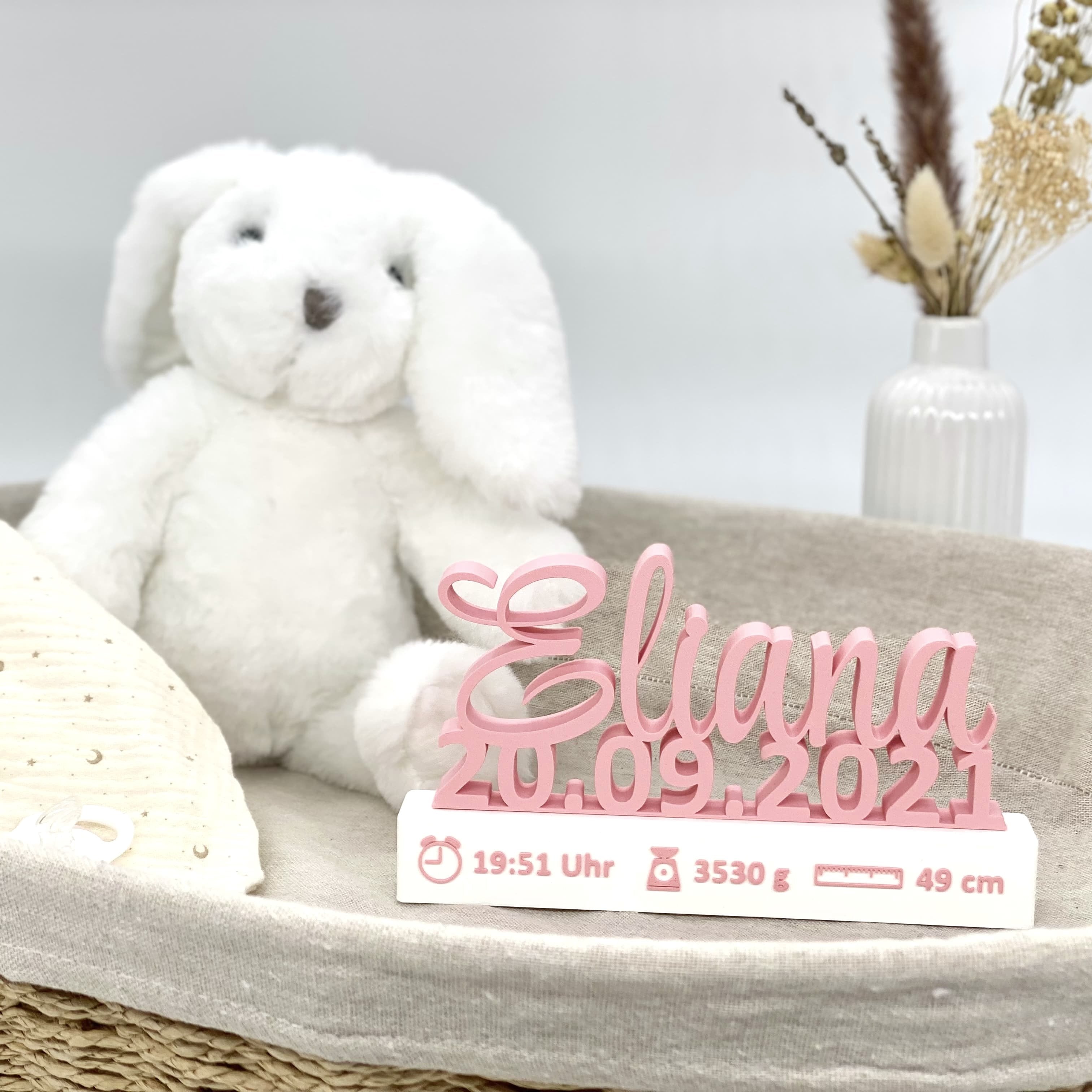 Personalisiertes Geschenk zur Geburt Baby Name mit Geburtsdatum und farbig aufgedruckten Geburtsangaben (Uhrzeit, Gewicht, Größe) 3D gedruckt - 3DManufaktur.shop